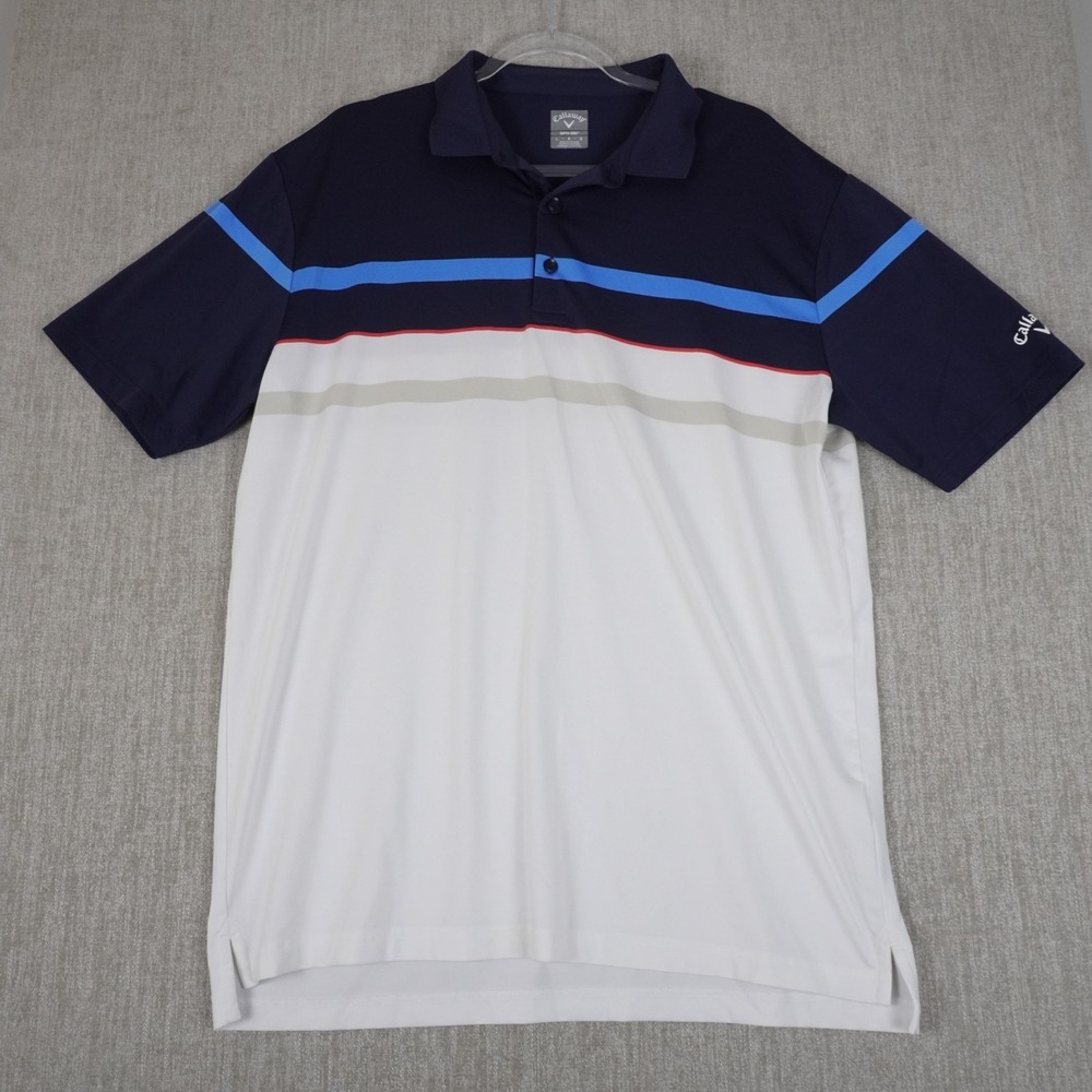 Callaway Opti•Dri Polo Shirt Men's L White Blue Golf Short Sleeve Stretch - Picture 2 of 10